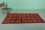 Bold Red Moroccan Rug - Handwoven Berber Carpet with Geometric Pattern 2.7 X 5.6 Feet