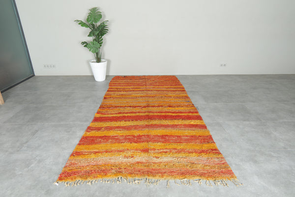 Red & orange & yellow striped Moroccan rug - Vintage wool carpet - 4.9 ft x 10.4 ft