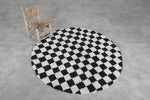 Round Black and White Checkered Moroccan Wool Rug - 5 ft