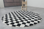 Round Black and White Checkered Moroccan Wool Rug - 5 ft