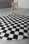 Round Black and White Checkered Moroccan Wool Rug - 5 ft