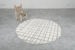 Round Moroccan Wool Rug –  4.9 ft | Cream and Gray Grid Pattern