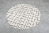 Round Moroccan Wool Rug –  4.9 ft | Cream and Gray Grid Pattern