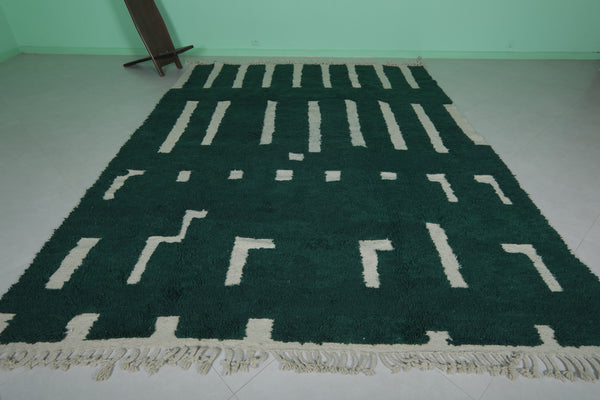Unique Moroccan wool rug - Modern green stripe design | 8.7 x 11.6 ft