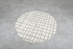 Round Moroccan Wool Rug –  4.9 ft | Cream and Gray Grid Pattern