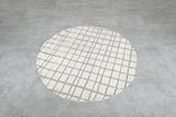 Round Moroccan Wool Rug –  4.9 ft | Cream and Gray Grid Pattern