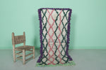 Vintage Moroccan Runner Rug – 2.3 x 5.6 FT | Pink and Green Diamond Pattern with Purple Border