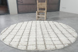 Round Moroccan Wool Rug –  4.9 ft | Cream and Gray Grid Pattern