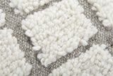 Round Moroccan Wool Rug –  4.9 ft | Cream and Gray Grid Pattern