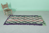 Vintage Moroccan Runner Rug – 2.3 x 5.6 FT | Pink and Green Diamond Pattern with Purple Border