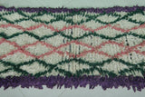 Vintage Moroccan Runner Rug – 2.3 x 5.6 FT | Pink and Green Diamond Pattern with Purple Border