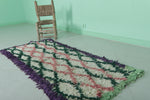 Vintage Moroccan Runner Rug – 2.3 x 5.6 FT | Pink and Green Diamond Pattern with Purple Border