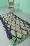 Vintage Moroccan Runner Rug – 2.3 x 5.6 FT | Pink and Green Diamond Pattern with Purple Border