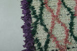 Vintage Moroccan Runner Rug – 2.3 x 5.6 FT | Pink and Green Diamond Pattern with Purple Border