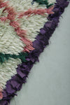 Vintage Moroccan Runner Rug – 2.3 x 5.6 FT | Pink and Green Diamond Pattern with Purple Border