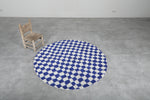 Handmade Blue Checkered Round Moroccan Rug - Custom Wool Carpet