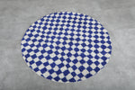 Handmade Blue Checkered Round Moroccan Rug - Custom Wool Carpet