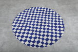 Handmade Blue Checkered Round Moroccan Rug - Custom Wool Carpet