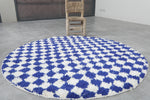 Handmade Blue Checkered Round Moroccan Rug - Custom Wool Carpet