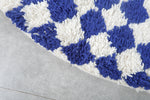 Handmade Blue Checkered Round Moroccan Rug - Custom Wool Carpet