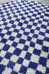 Handmade Blue Checkered Round Moroccan Rug - Custom Wool Carpet