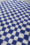 Handmade Blue Checkered Round Moroccan Rug - Custom Wool Carpet