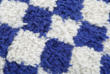 Handmade Blue Checkered Round Moroccan Rug - Custom Wool Carpet