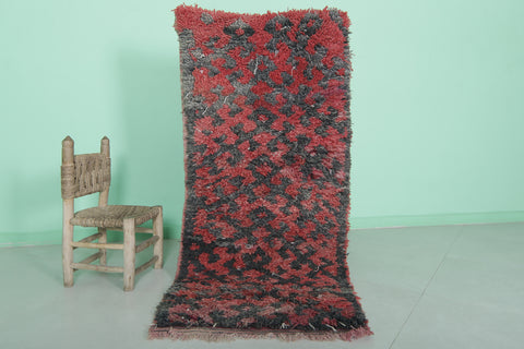 Bold Moroccan Berber Rug - 2.5 x 5.7 ft | Handwoven Red and Gray Shaggy Carpet