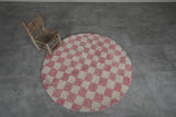Round Pink and White Checkered Moroccan Wool Rug - 5 ft