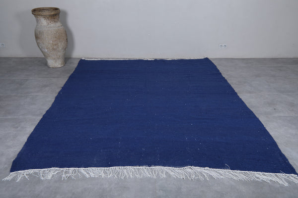 Flatwoven dark blue custom Moroccan rug