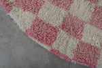 Round Pink and White Checkered Moroccan Wool Rug - 5 ft