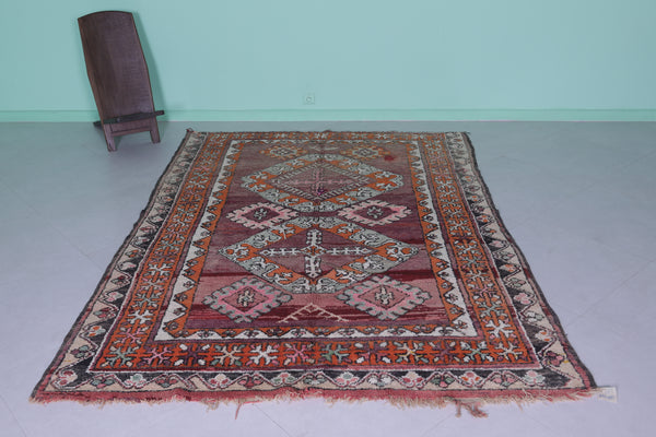 Vintage Moroccan rug 6 x 8.4 Ft handwoven tribal design | Boho home decor