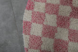 Round Pink and White Checkered Moroccan Wool Rug - 5 ft