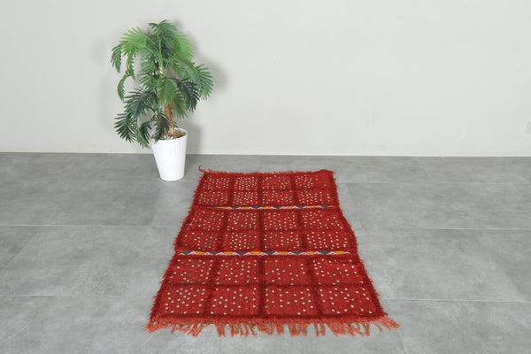 Authentic handwoven Moroccan kilim rug - Red geometric flat-weave - 2.9 ft x 4.9 ft