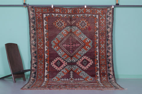 Vintage Moroccan Rug 6 x 8.4 Ft Handwoven Tribal Design | Boho Home Decor