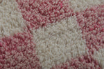 Round Pink and White Checkered Moroccan Wool Rug - 5 ft