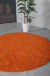 Custom Handmade Round Rug in Vibrant Orange Wool