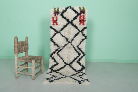 Small Moroccan Berber Rug - 2 x 5.2 ft | Black & White with Colorful Accents