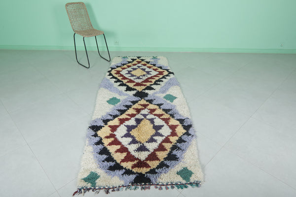 Vintage handmade Moroccan berber rug – 3.4 x 8 FT | Colorful geometric pattern
