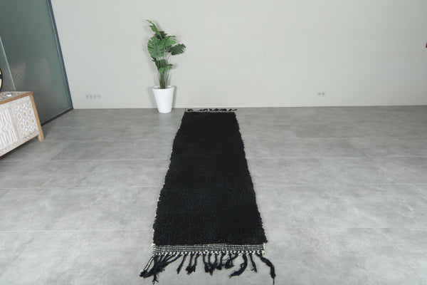 Black & minimalist runner Moroccan rug - 2.9 ft x 11.3 ft