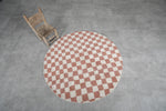 Round Pink and White Checkered Moroccan Wool Rug - 5 ft