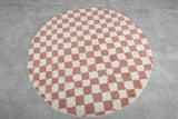 Round Pink and White Checkered Moroccan Wool Rug - 5 ft