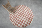 Round Pink and White Checkered Moroccan Wool Rug - 5 ft