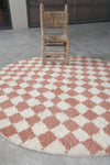 Round Pink and White Checkered Moroccan Wool Rug - 5 ft