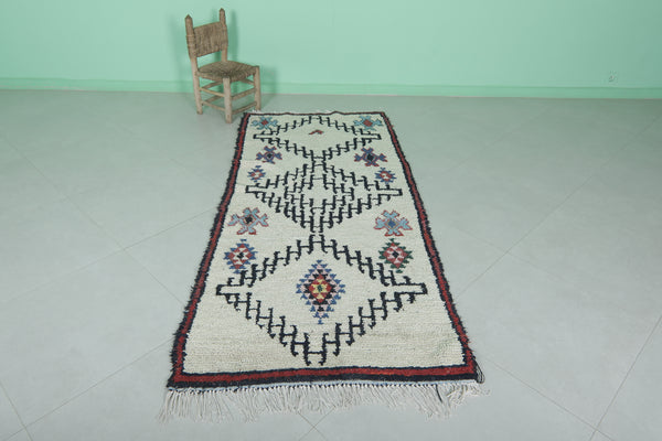 Authentic Moroccan berber rug - Geometric handmade wool carpet 3.3 FT X 7.3 FT