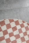 Round Pink and White Checkered Moroccan Wool Rug - 5 ft