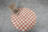 Round Peach and White Checkered Moroccan Wool Rug - 5 ft