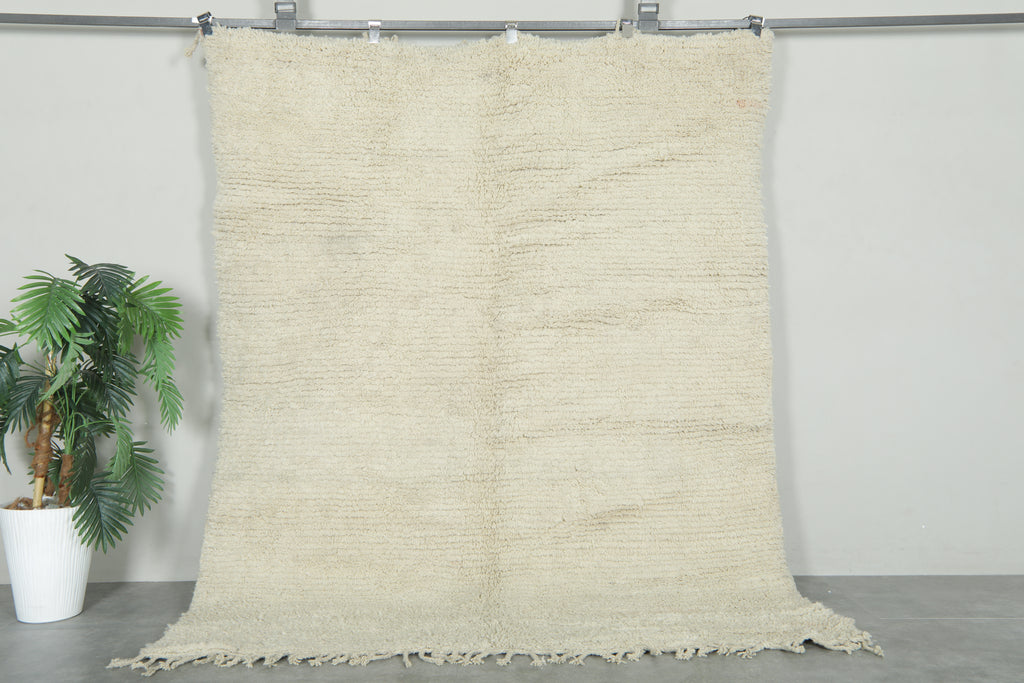 Minimalist white Moroccan - Beni ourain wool rug - 5.7 ft x 6.9 ft