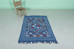 Handmade Moroccan Rug in Blue – 3.2 FT x 4.7 FT | Traditional Berber Design