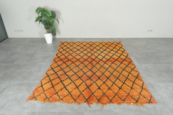 Orange vintage Moroccan rug 5.8 ft x 7.9 ft - Handmade